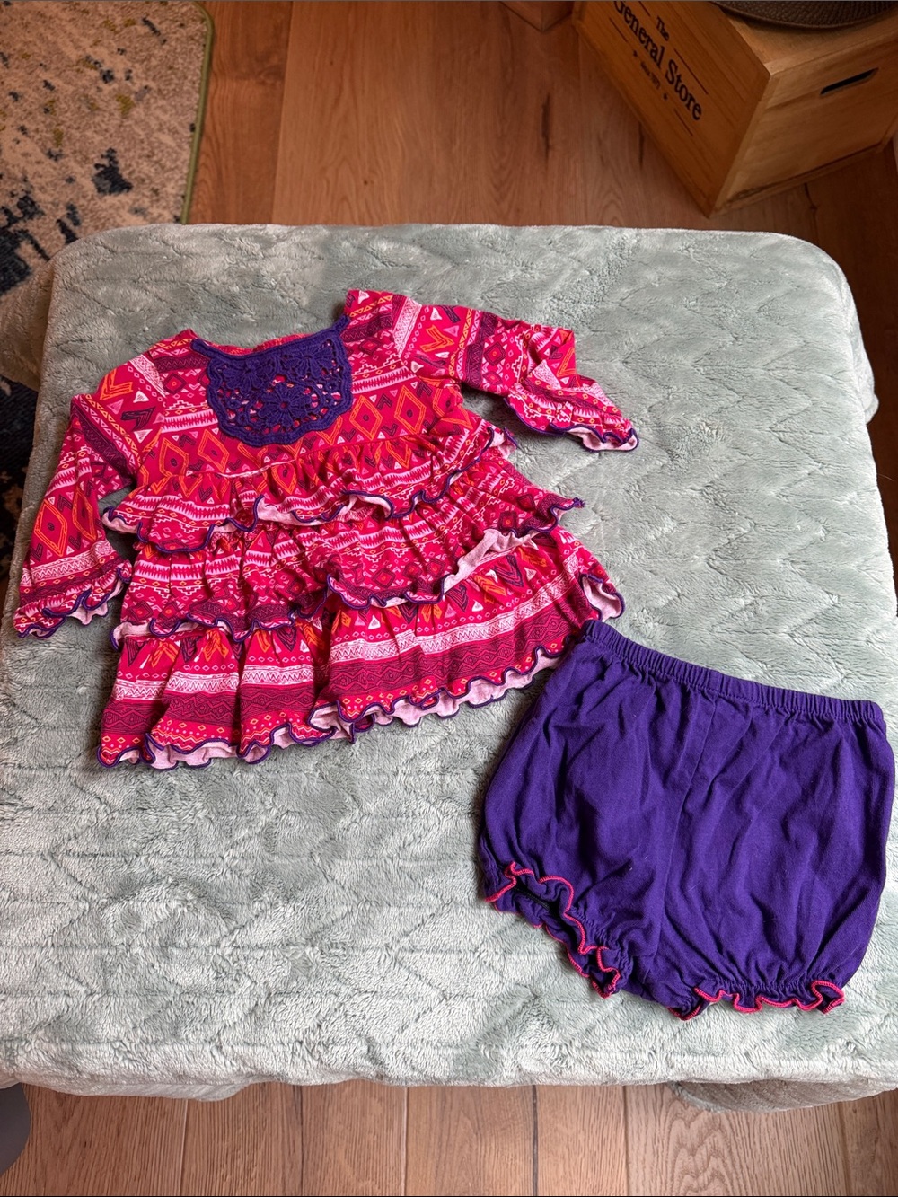 Good Lad Bright Pink & Purple Patterned Baby Dress with Matching Bloomers